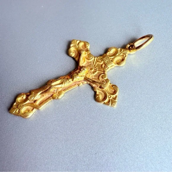 Solid 22k Yellow Gold Cross Crusifix Jesus LARGE Pendant HEAVY Necklace …